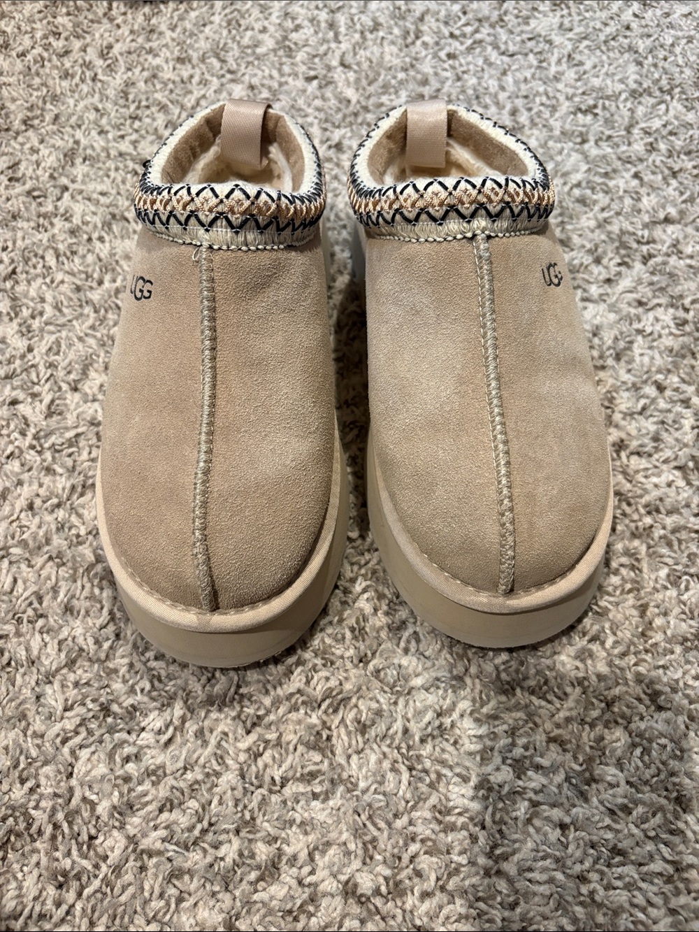 UGG Taupe Suede Platform Cozy Lined Slip-Ons - Picture 3 of 6